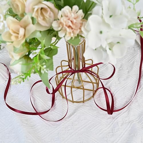 Miniatura 5 de Simplegoal Cinta de satén burdeos de doble cara de 14 pulgadas x 50 yardas, cintas de poliéster burdeos para envolver regalos, cinta de tela para