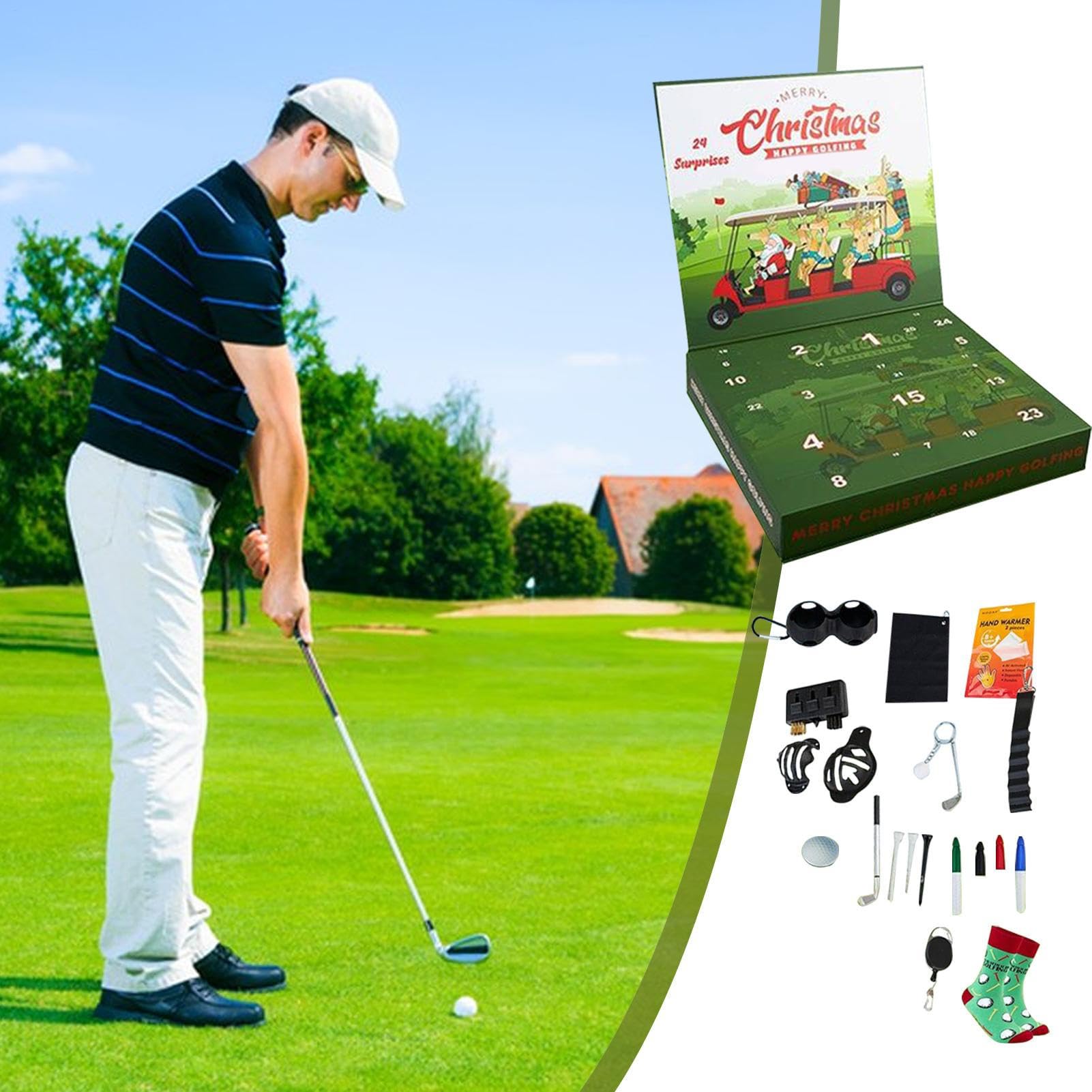 Golfowy Kalendarz Adwentowy 2025 Dekoracje Golfowe | Golfowy Kalendarz Świąteczny z Skarpetkami dla Półki Biurka Wejścia Biura Sklepów Salonu Świąt Urodzin Imprez