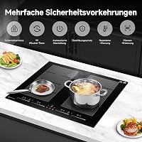 Plită cu Inducție AMZCHEF, 60 cm, 2 Zone Flex, 4 Zone de Gătit, 9 Nivele de Putere + Booster, Funcție BBQ și Menținere la Cald, 7400W 7