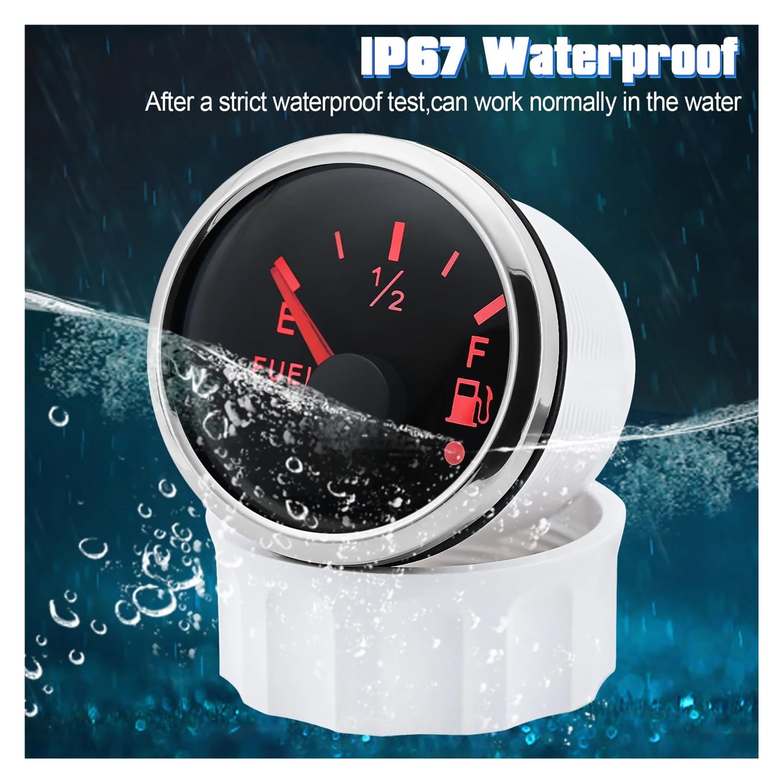 0-190 Ohm 2 "52mm wskaźnik poziomu paliwa + czujnik poziomu pływaka paliwa dla samochodu RV łódź wskaźnik poziomu zbiornika oleju z alarmową diodą LED Stabilne wyjście(325mm)