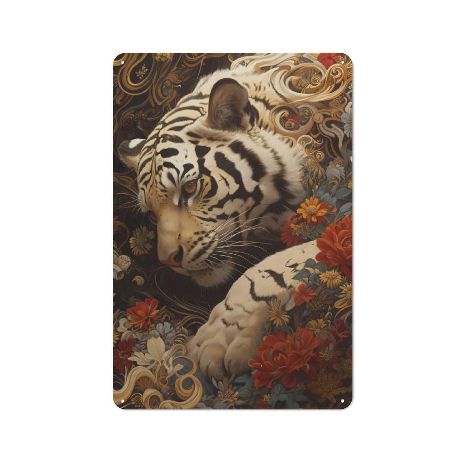 Junmoney Tiger Opulence Retro Metal Wall Sign 30X20cm For Guest Room Or Hallway, New-Space Wall Decor For Home Decor Collectors