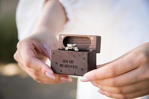 Miniatura 3 de MUUJEE You Are My Universe Engraved Wooden Ring Box, Slim Engagement Proposal Ring Holder, Wedding Ceremony Ring Bearer Box, Fiance Gift Ideas