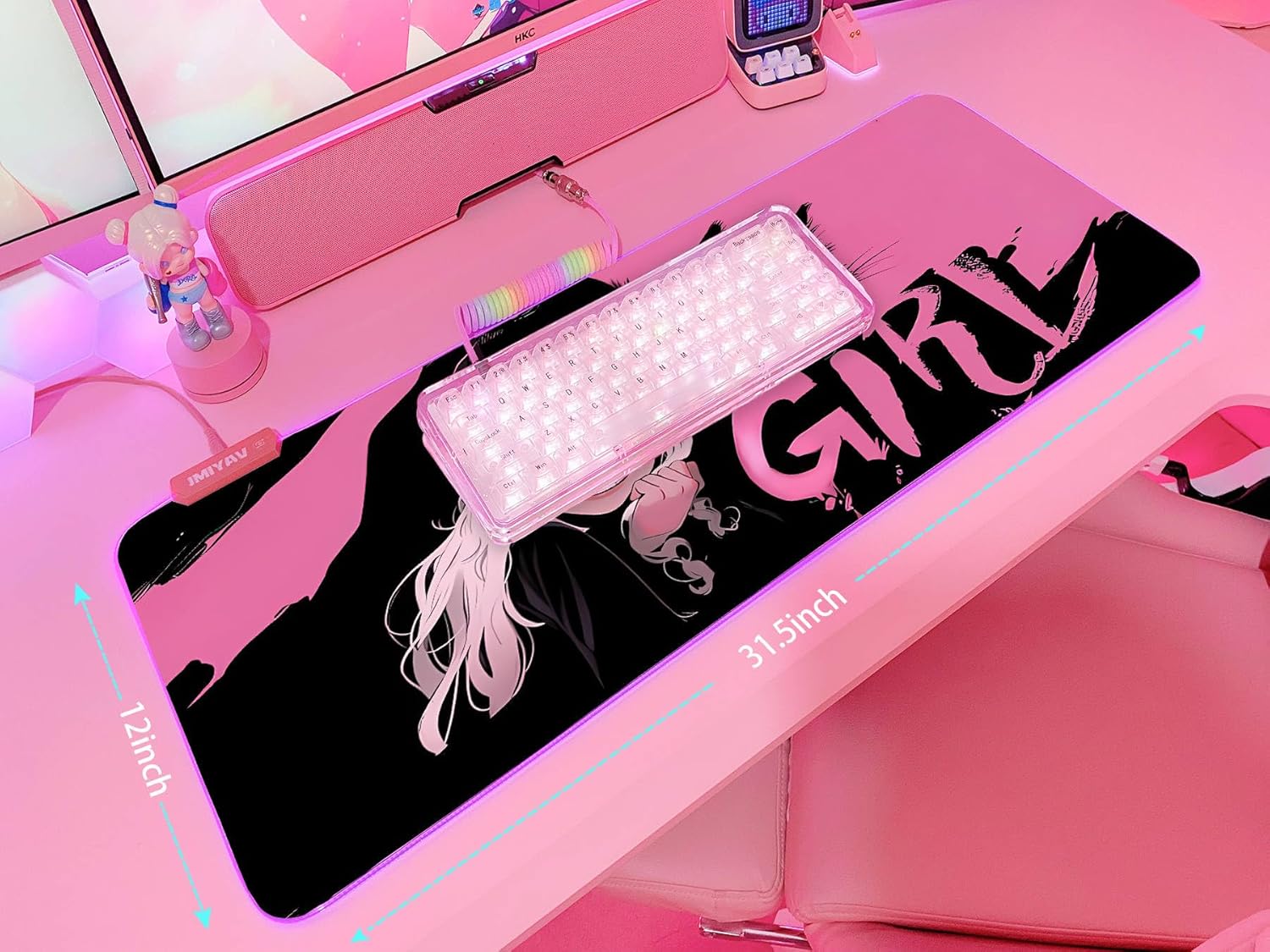JMIYAV Pink RGB Gaming Mouse Pad 31.5x12 Inch PC XL Large Extended Glowing Led Light Up Desk Pad Non-Slip Rubber Base Computer Cute Mousepad Mat Desk Accessories Gaming Setup 23 - Image 5