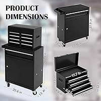 Vista 3 de SUN & SUMMER 5-Drawer Rolling Tool Chest with Wheels Tool Storage Organizer Cabinets with Lockable Drawers Tool Box with Adjustable Shelf Tool Chest