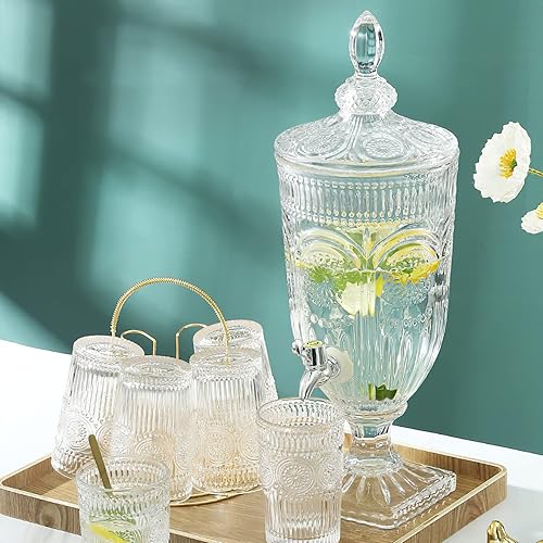 Miniatura 7 de Kingrol Dispensador de bebidas de 101 onzas/3 litros con tapas, dispensador de bebidas vintage para fiestas, bodas, picnic, boca ancha, grifo a