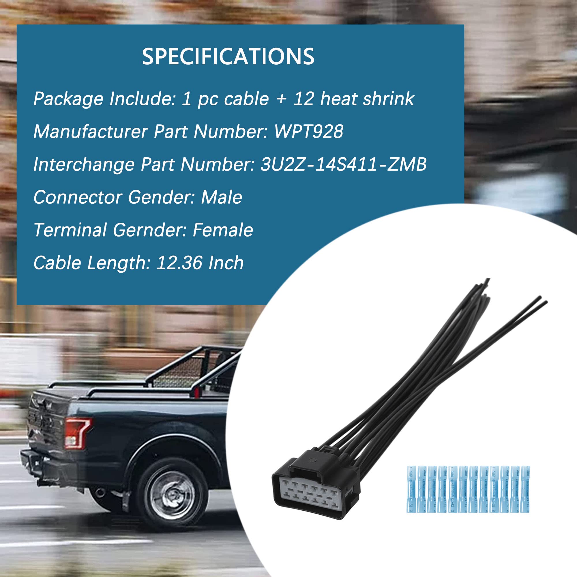 Anina WPT928 Connecteur de module de siège chauffant/refroidi compatible avec Ford F150 F250 F350 Super Duty Mustang Fusion Chevy Tahoe Silverado Buick Allure Terraza 12 fils faisceau de câbles