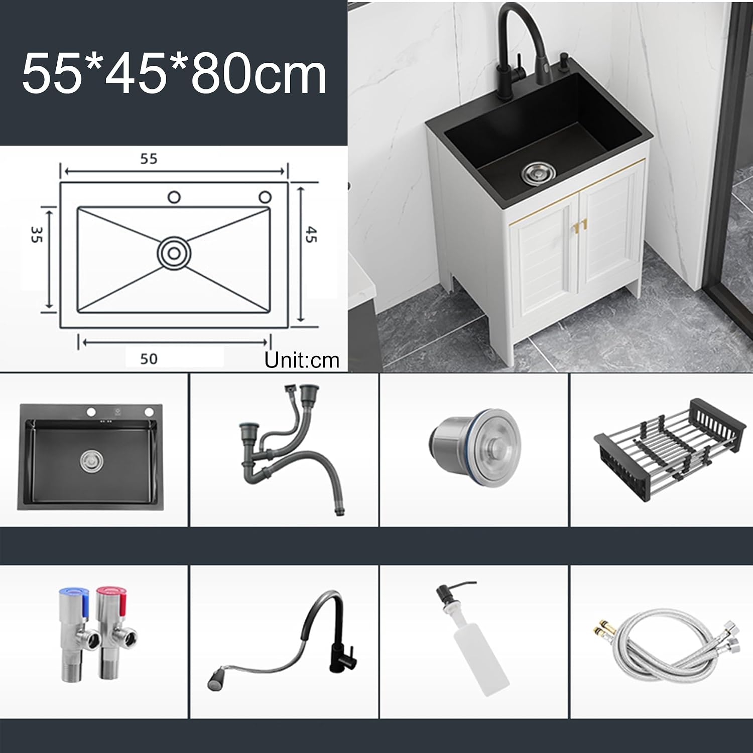 Utility Outdoor Sink,Kitchen Sink Cabinet,Bathroom Vanity With Stainless Steel Sink,Laundry Sink with Cabinet,Free Standing Single Bowl Sink,with Pull-Out Faucet and Accessories,for Garden,Backyard (