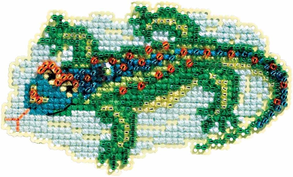 Lizard Beaded Counted Cross Stitch Ornament Kit Mill Hill 2017 Spring Bouquet MH181713