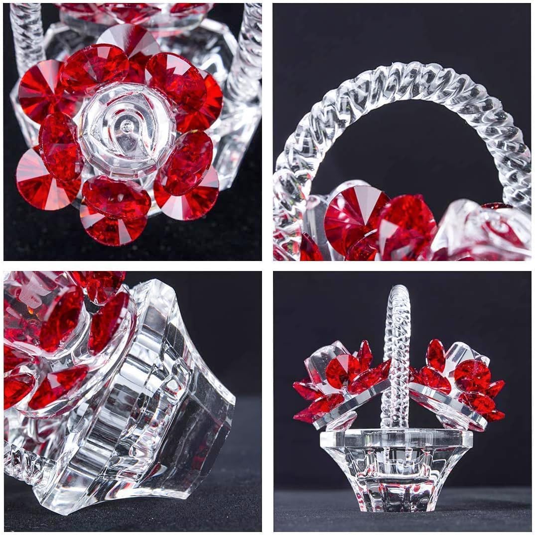 H&D HYALINE & DORA Crystal Red Rose Flower Basket Crystal Collectible Figurines Ornaments for Home Decor Table Centerpiece - Image 6