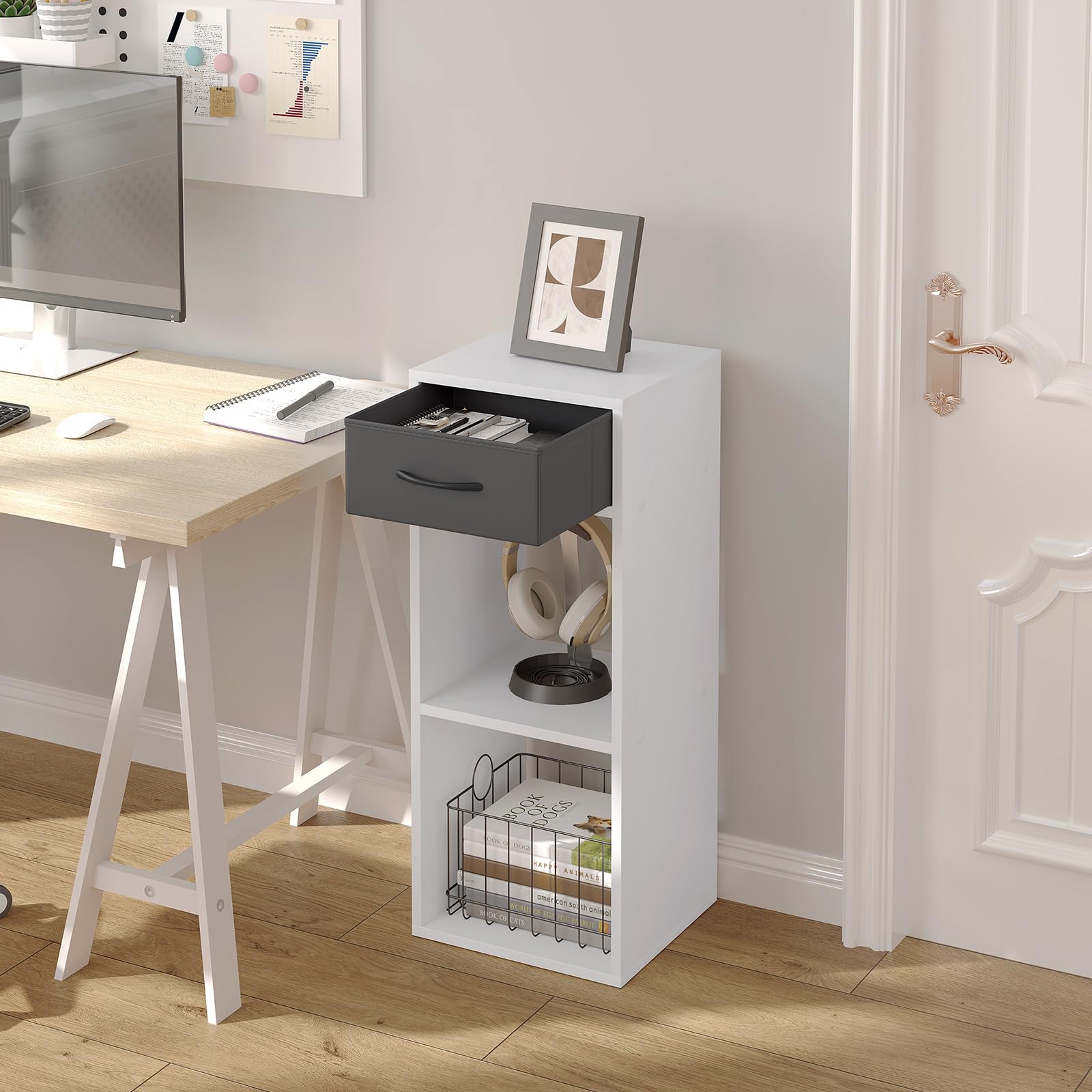 WOLTU Libreria da Terra, Unità di Stoccaggio a Cubo a 3 Livelli | con Cassetto, Unità di Scaffale in Piedi Scaffale a Cubo Aperto, per Studio, Camera da Letto e Soggiorno, Bianco