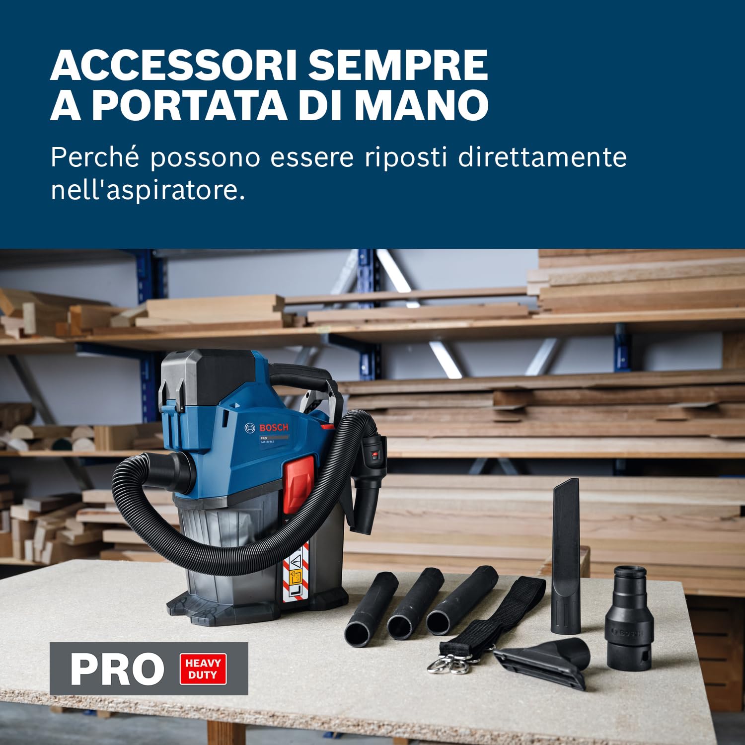 Bosch PRO 18V System Aspiratore a batteria GAS18V-6LS (incl. tubo flessibile, tubo a gomito, bocchetta per fessure, bocchetta per pavimenti, adattatore PT, tubi, borsa in tessuto)