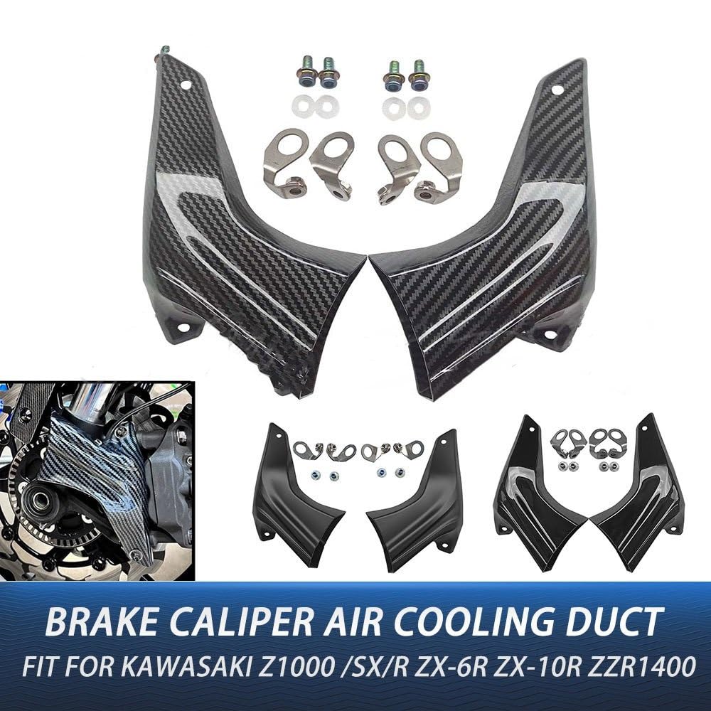 Conducto de Aire Conducto Aire Freno Delantero para ZX-6R ZX6R ZX-10R ZX10R Z1000 Z1000R ZZR 1400 | Accesorios para conductos de refrigeración de aire de pinza de freno de motocicleta(Carbon look)