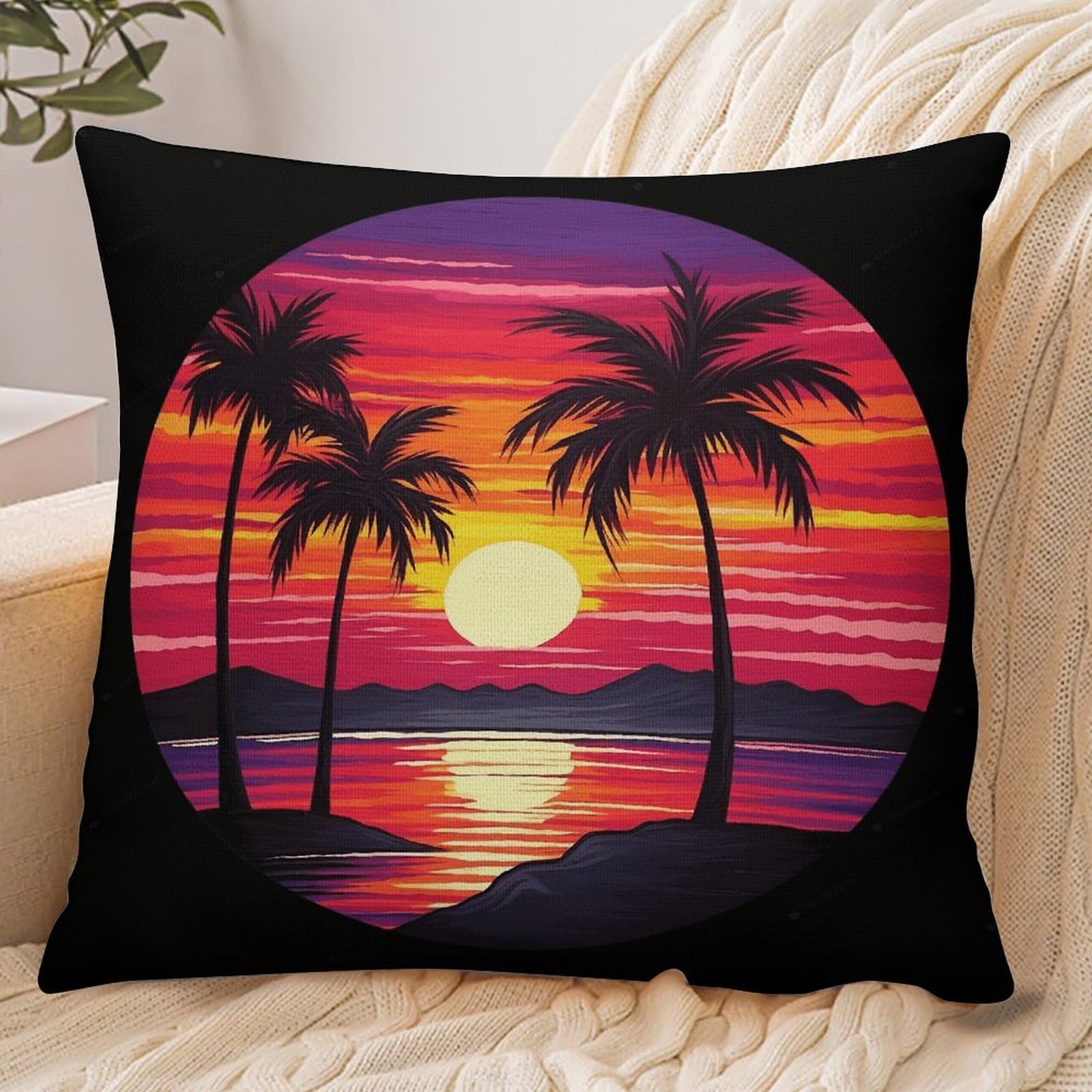 Fekiloot Style Palm Tree Sunset Design Pillowcase Pillow Sham Pillow Case