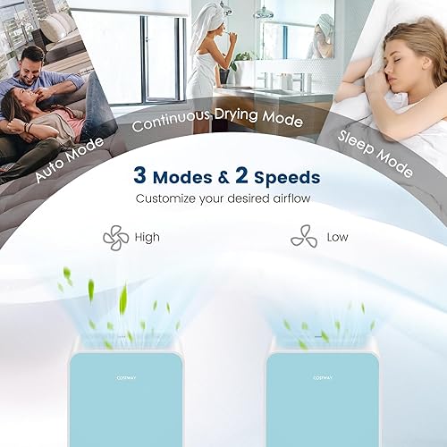 Miniatura 3 de COSTWAY Deshumidificador de 2500 pies cuadrados para sótano, 32 pintas, deshumidificador silencioso portátil para dormitorio, baño, con modo de