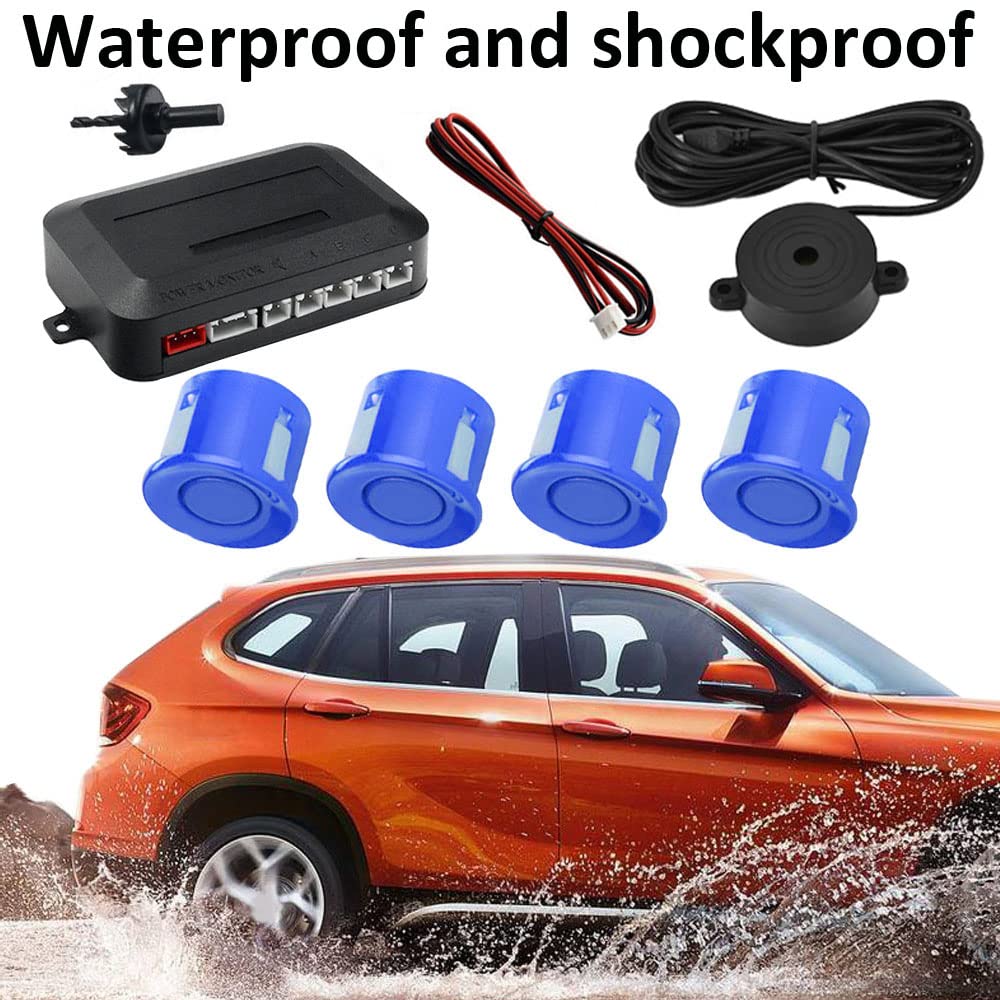 Auto Sensori di Parcheggio 4 Sensore Posteriore Parcheggio Kit Sistema Radar Parcheggio in Retromarcia Allarme Sonoro Distanza Radar Inverso Blu