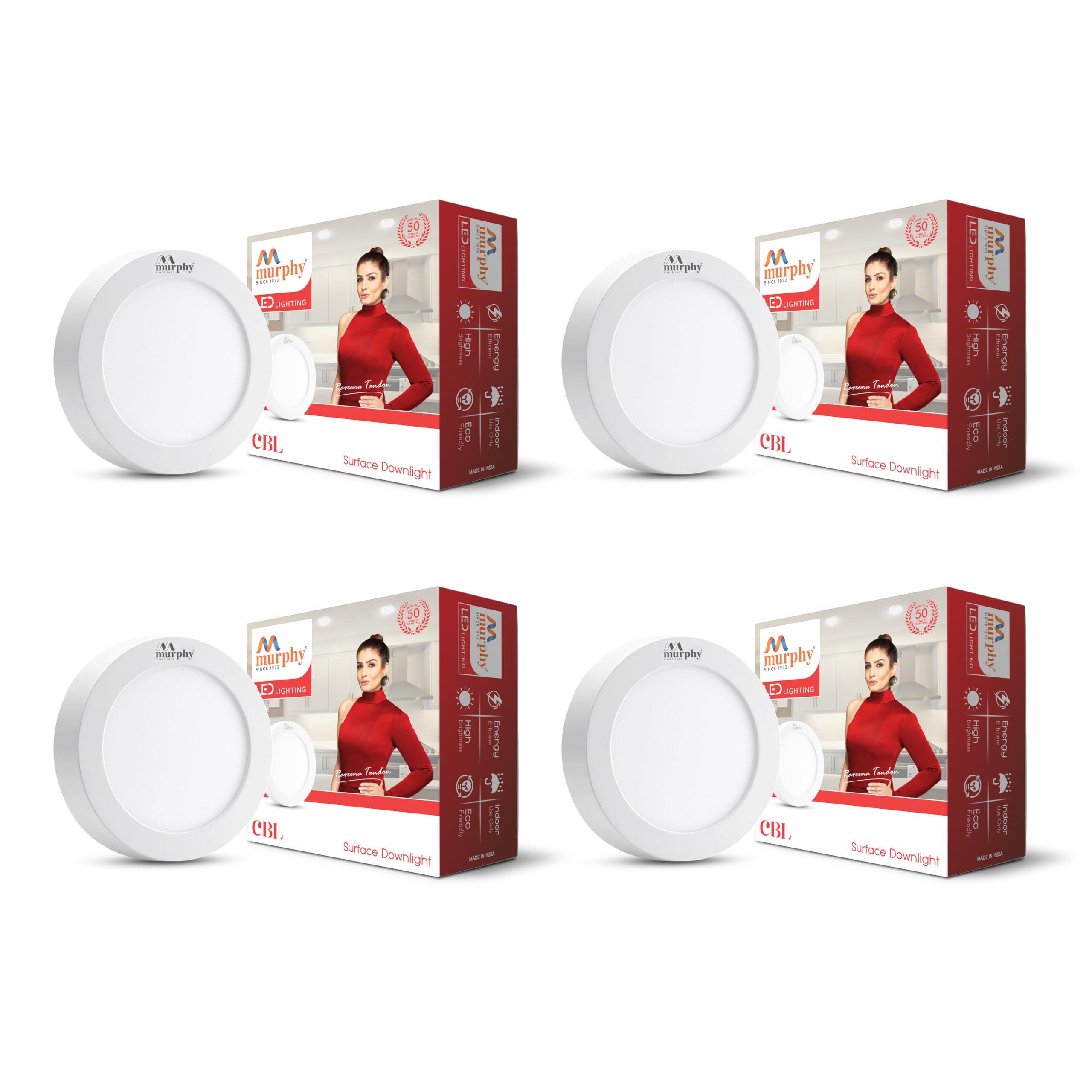 Murphy LED 9 Watts CBL Round Surface Down Light, Pack of 4, Warm White,Yellow - No False Ceiling Required,Aluminium,Gu5_3