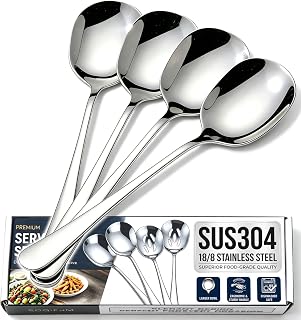 4-Piece Serving Spoons, 18/8 stainless steel Spoon, Large Buffet Serving Spoon, Heavy Duty 304 Stainless Steel, Tabletop Flatware Utensil for Banquet, Cooking, and Kitchen