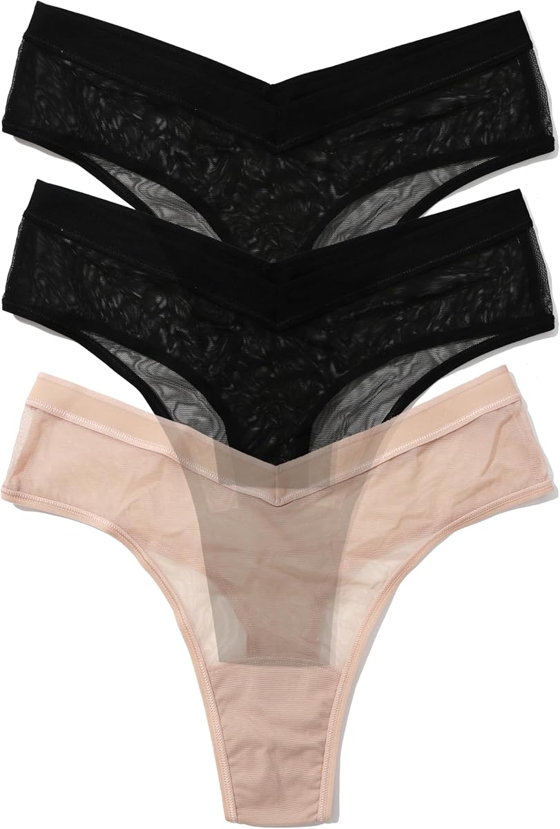 hanky panky - Mesh High Cut Thongs for Women (3 pack) | Underwear Panties, Sheer Lingerie