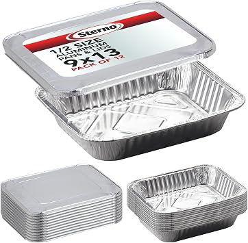 Sterno Aluminum Pans with Lids, Half Size, 9x13, Disposable Foil Tray for Baking, Roasting, Chafing, Great for Storage and Leftovers 24pcs