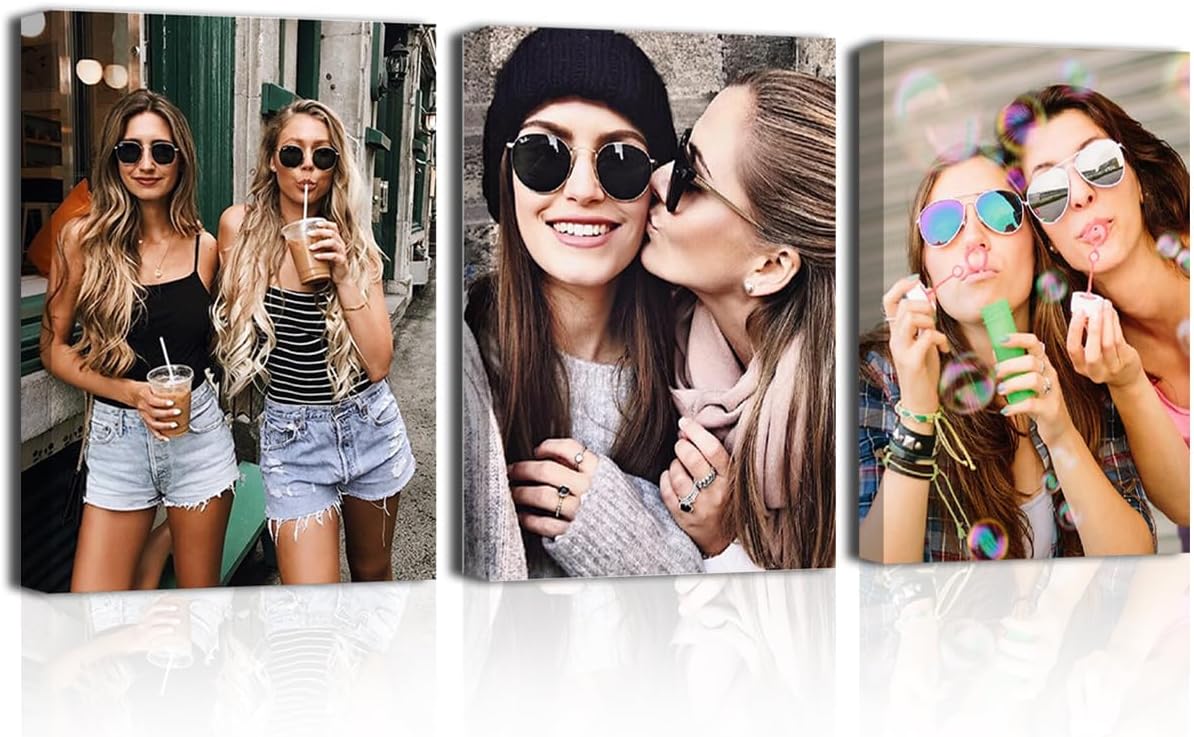 CXHOSTENT Custom Canvas Prints with Your Photos 3 Piece Personalized Pictures to Canvas Customized Family Wedding Baby Picture Wall Art Ready to Hang (Frame, 12"x16"x3)