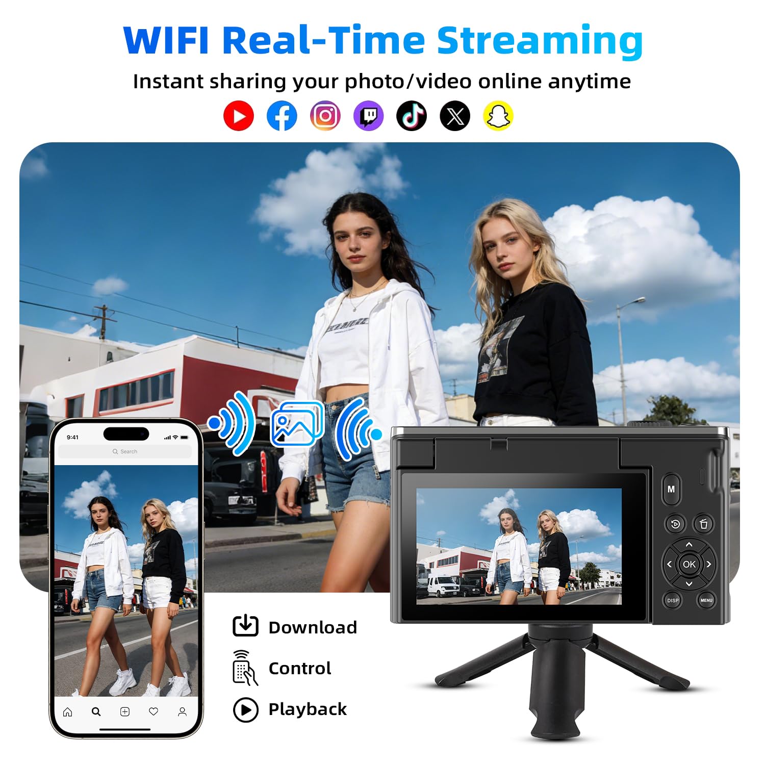Ourlife Appareil Photo Numérique 4K 75MP pour la Photographie avec Trépied