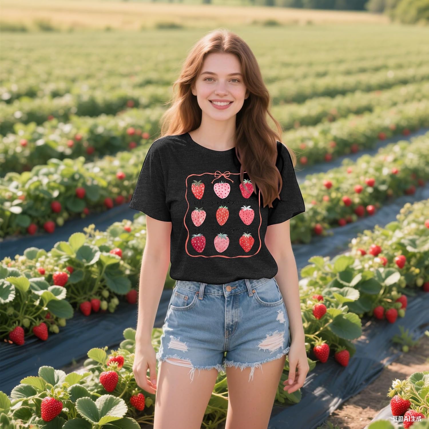 JINTING Strawberry Shirt for Women Cute Pink Graphic Tee Girls Fruit Lovers Shirts Garden Casual Summer Tee Tops - Image 7