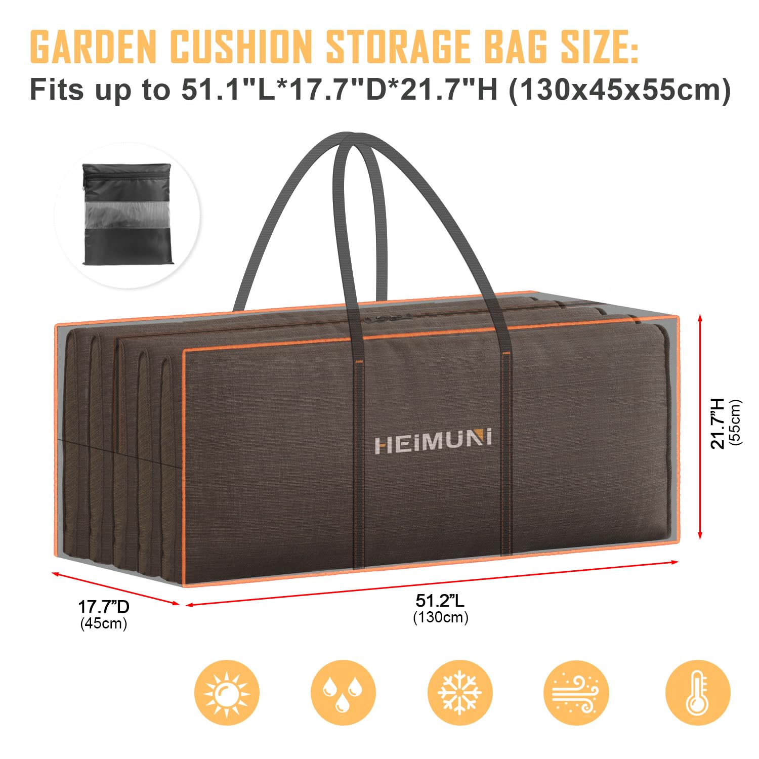 HEIMUNI Borse di Stoccaggio per Esterni Borsa per Cuscini da Giardino Impermeabile, Borsa Albero Natale Porta Cuscini da Esterno con Maniglia Custodia Borsa Porta Cuscini da Esterno 130x45x55cm