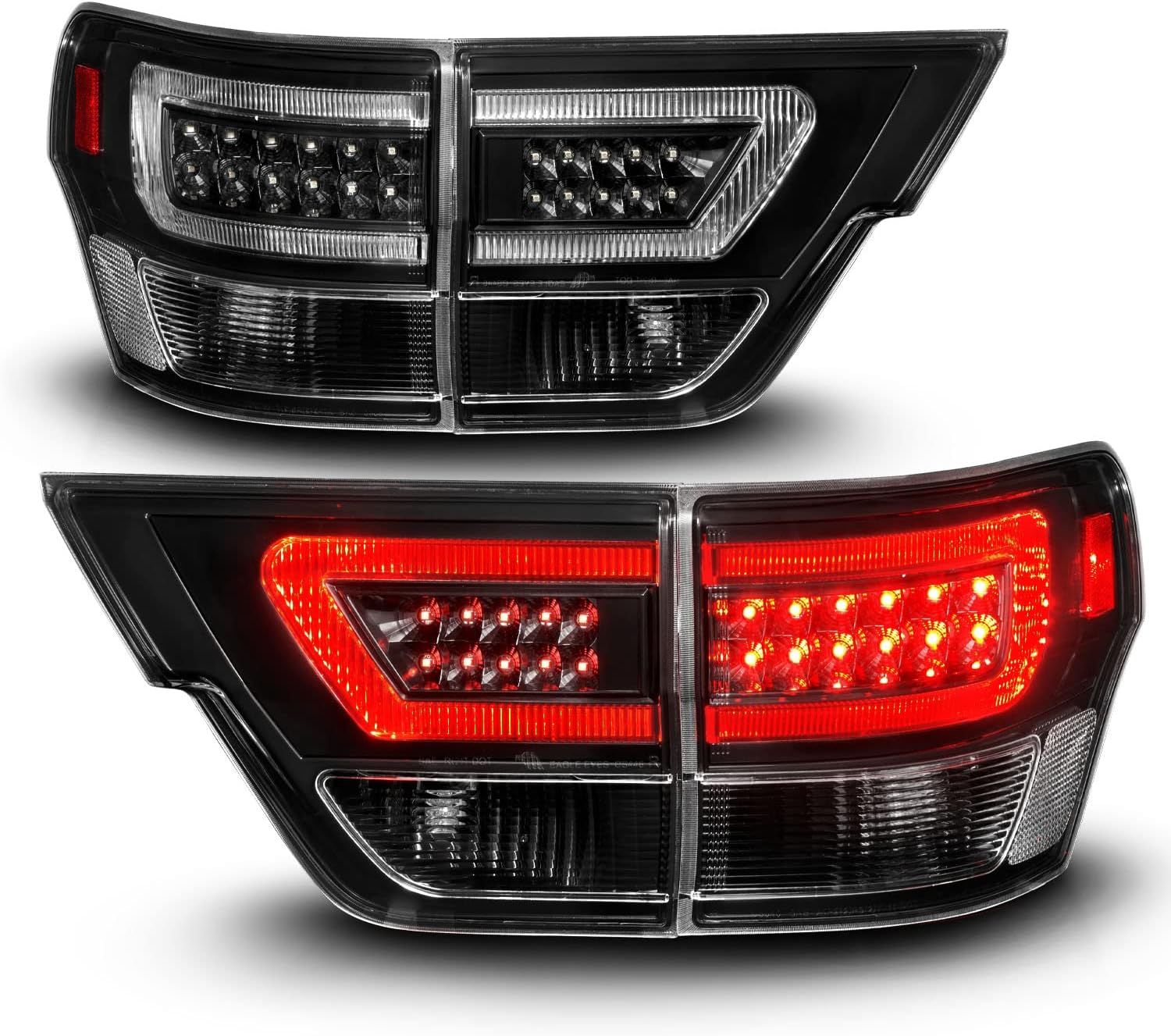 AmeriLite for 2011-2013 Jeep Grand Cherokee WK2 LED Tube Black Replacement Tail Lights Assembly Set - Passenger and Driver Side