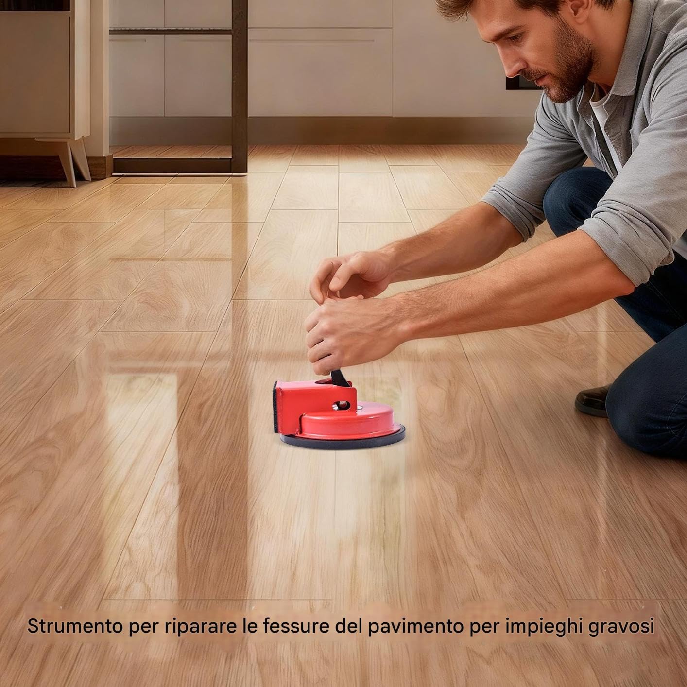 Herramienta reparadora para suelos laminados – hierro, PP 11,8 x 11,8 x 5 cm | Herramienta robusta para azulejos, madera y zócalos | Ideal para cocina, baño y trabajos de construcción