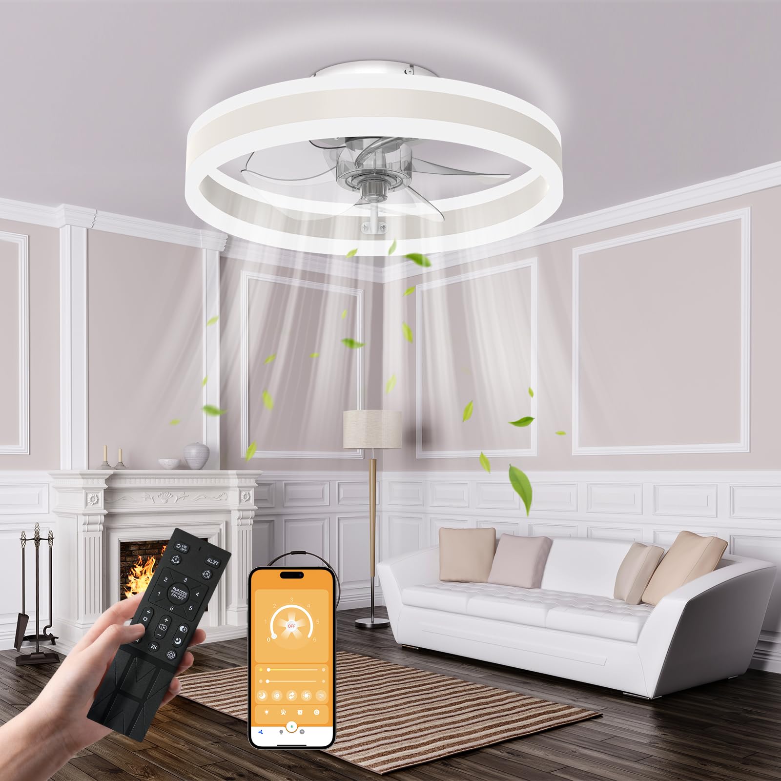 Nalezuns Deckenleuchte mit Ventilator, Deckenventilator mit Beleuchtung,3 Farbtemperatur, 6 Geschwindigkeiten Deckenventilator mit Lampe,Fernbedienung Leise Dimmbar Ventilator Deckenlampe,40cm