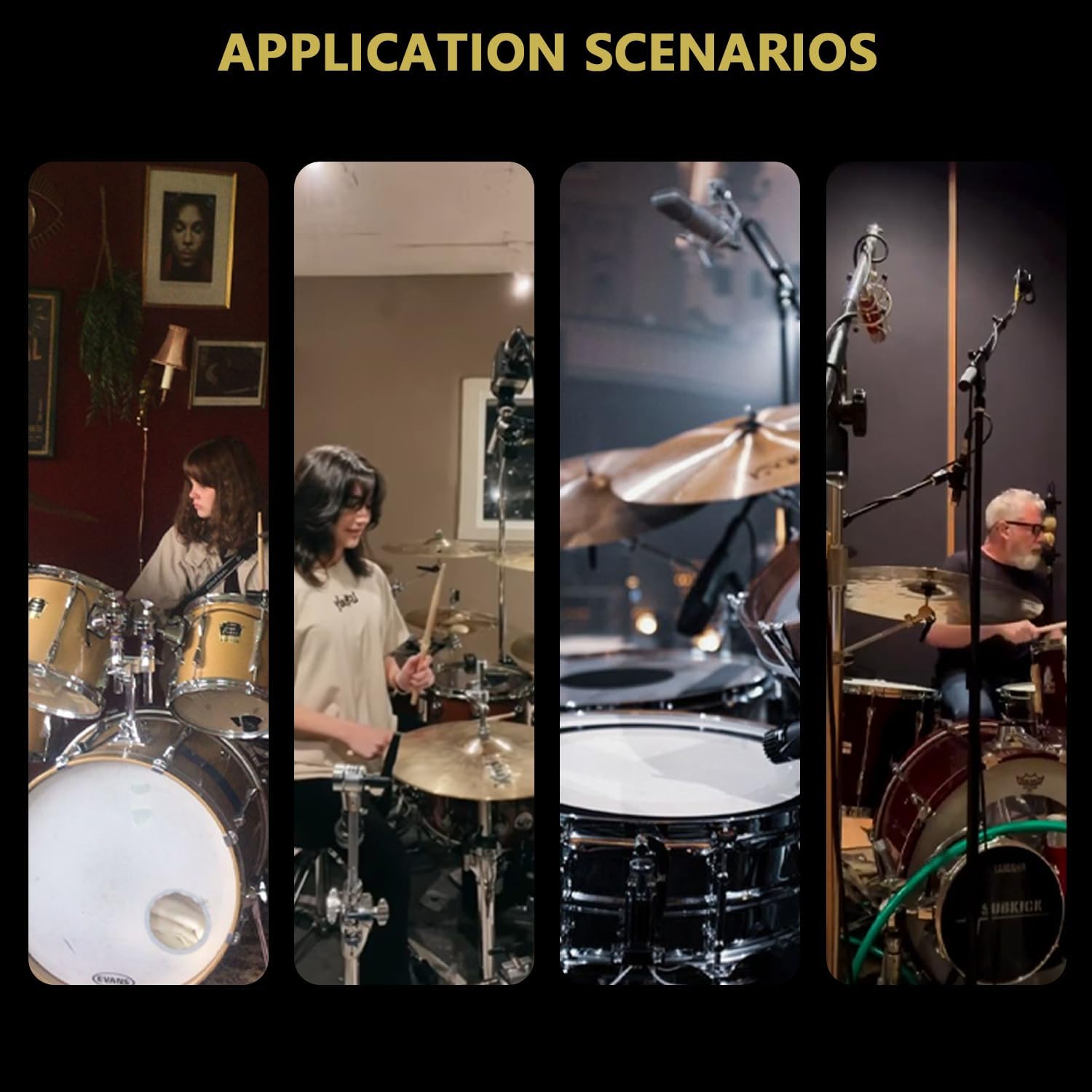 7 Piece Drum Mic Kit with Carrying Case, Full Metal Wired Dynamic Drum Mics Set for Kick Bass, Tom, Snare, Hi-hat Cymbals and Musical Instrument Drum Microphone with Holders, Threaded Clips