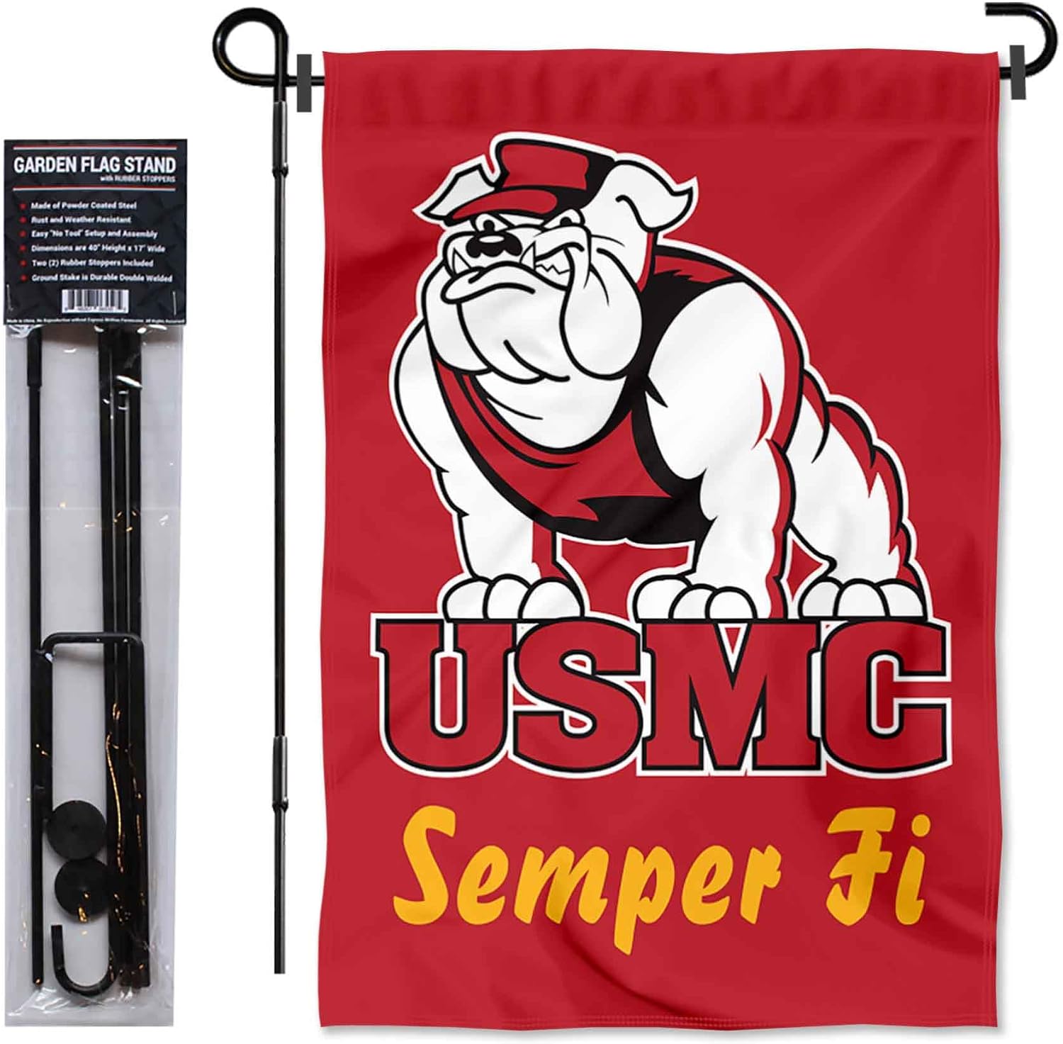 College Flags & Banners Co. US Marines Garden Flag and Flag Stand Pole Holder Set
