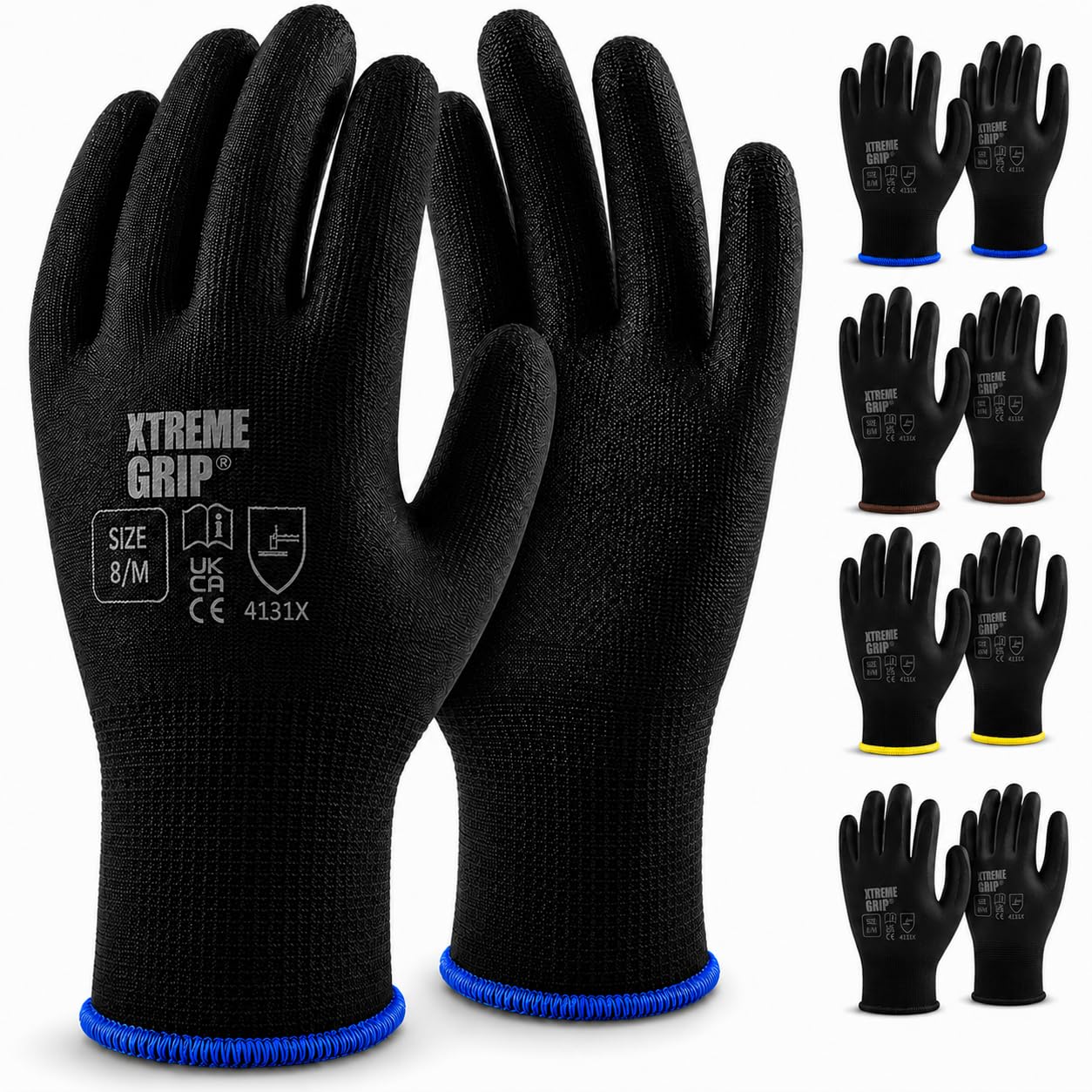 Xtremeauto XtremeGrip PU Coated Safety Work Gloves – Non-Slip Grip Protective Work Gloves for DIY, Mechanics, Warehouse, Gardening & Construction – EN388 Certified (12, Medium)