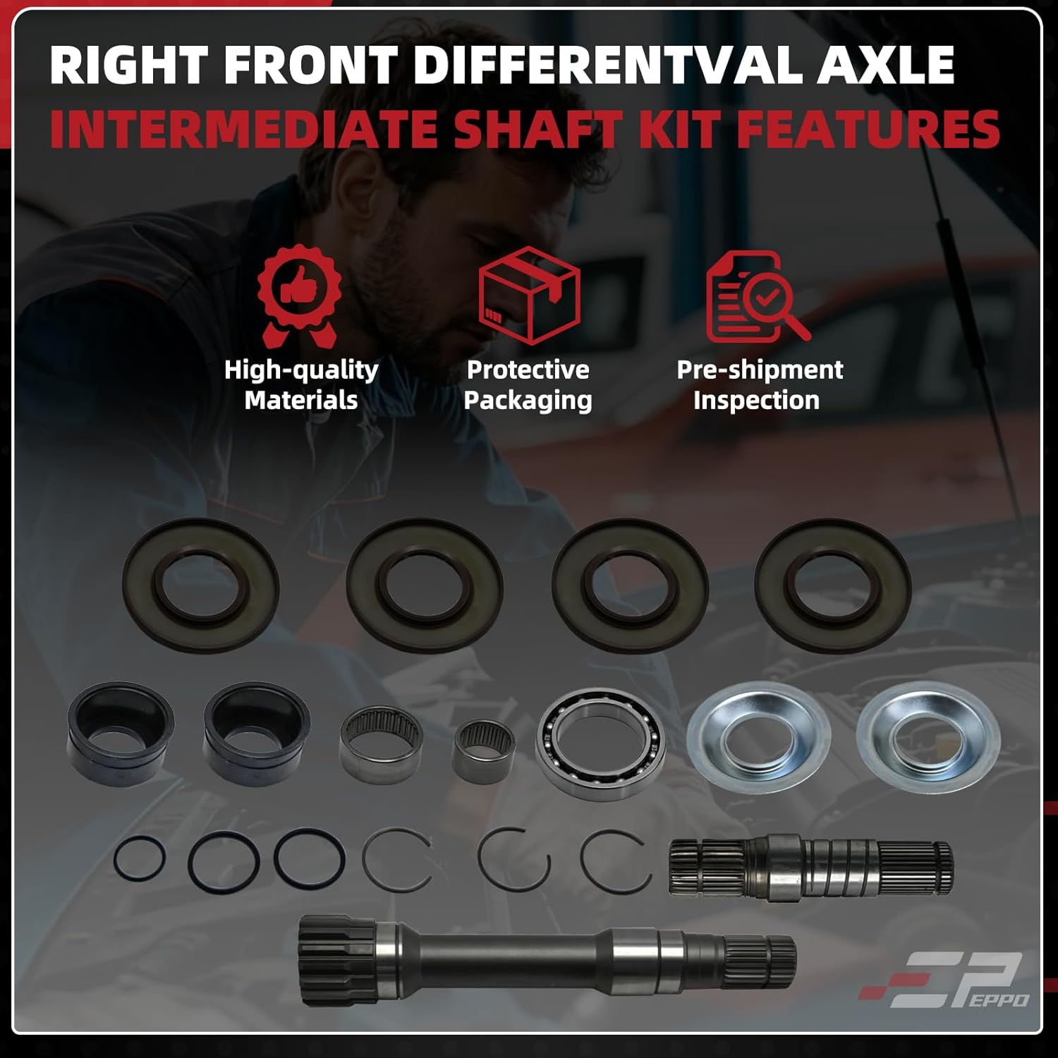EPPO Front Differential Axle Intermediate Shaft Inner Shaft Kit Compatible with 2012–2018 RAM 1500 and 2019–2021 RAM 1500 Classic 68257420AF 722N695BKA 68257421AF 19pcs Right