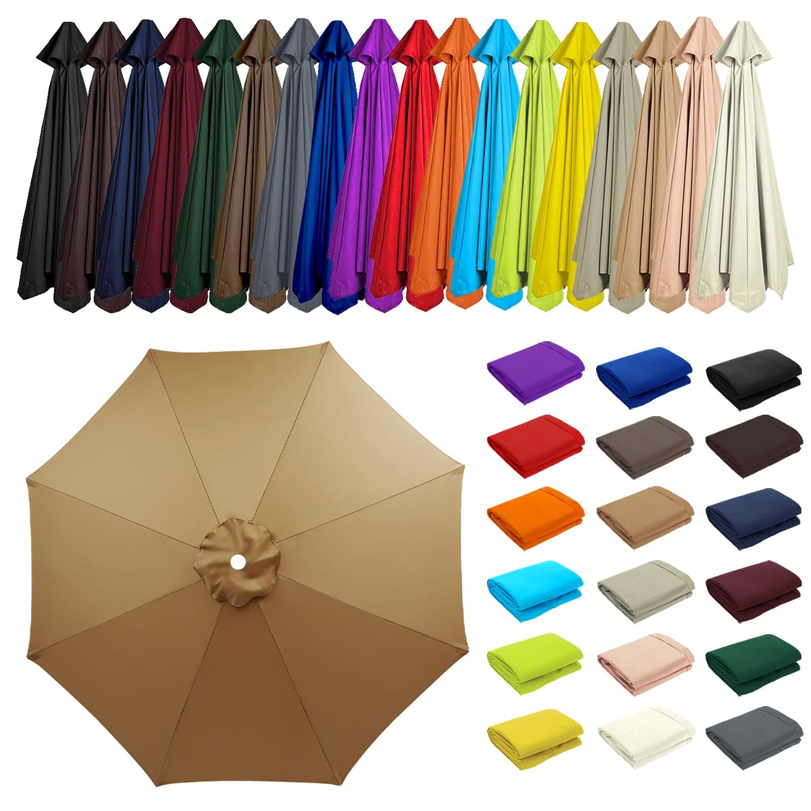 2/2.30/2.5/2.7/3.0/3.5m Umbrella Replacement Top Cover, 8 Arms Outdoor Replacement Top Cover, Patio Umbrella Replacement, Canopy Only, for Backyard, Patio, Pool, Beach(Khaki,8 ribs: 3.0m/9.8ft) โ image 1