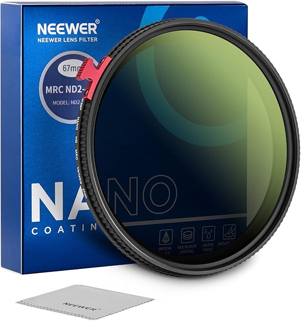 NEEWER 67mm Variable ND Filter ND2-ND400 with Putter, Adjustable Neutral Density Camera Lens Filter(0.3-2.7, 1-9 Stops), 30 Layer Nano Coated/HD Optical Glass/Water Repellent/Anti Scratch/Ultra Slim