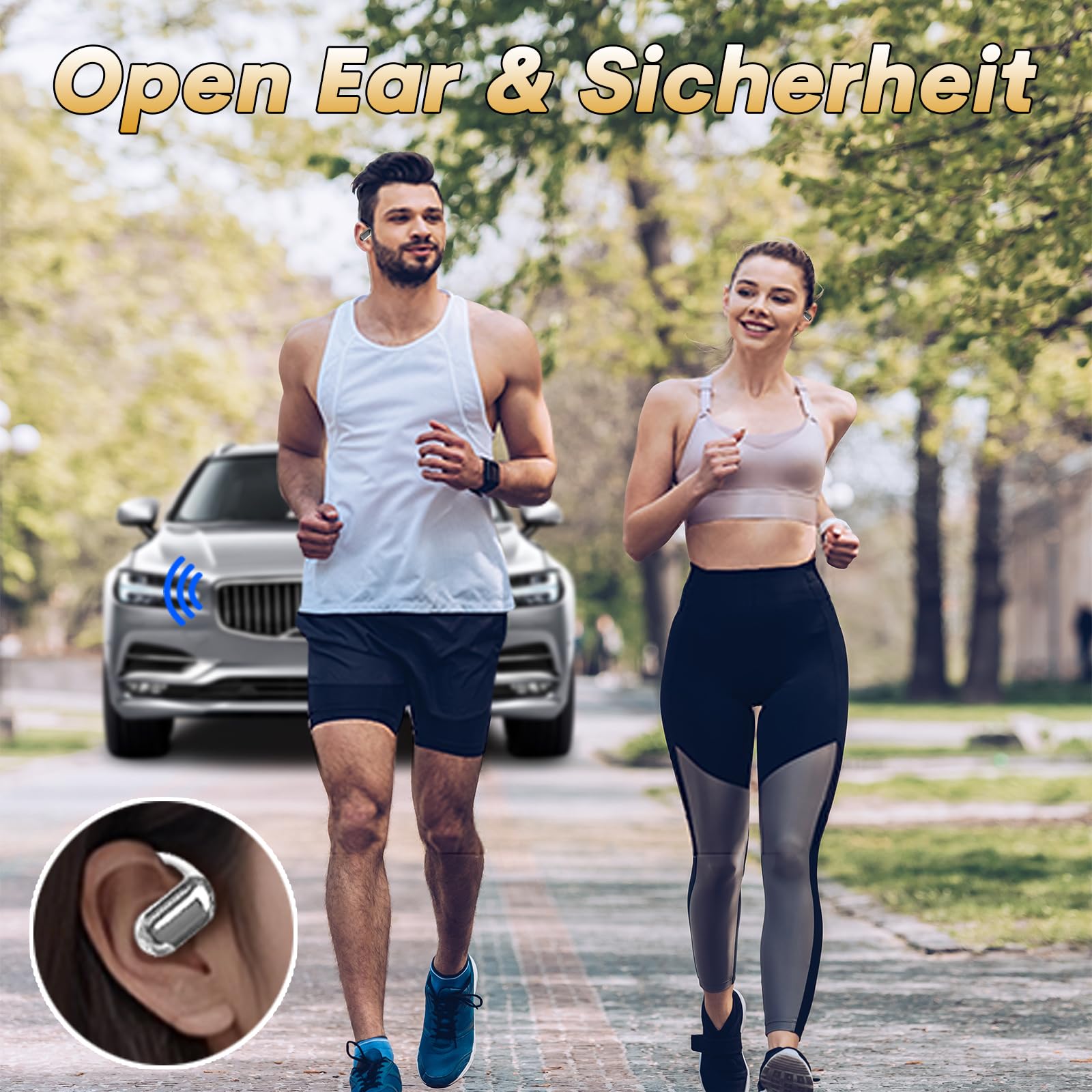 Open Ear Kopfhörer Bluetooth kabellos mit Bildschirm Wireless Earbuds Air Bone Conduction Headphones mit Touchscreen schnurlose drahtlose Ohrhörer Knochenschall Earphones Kopfhoerer für Mann Sport