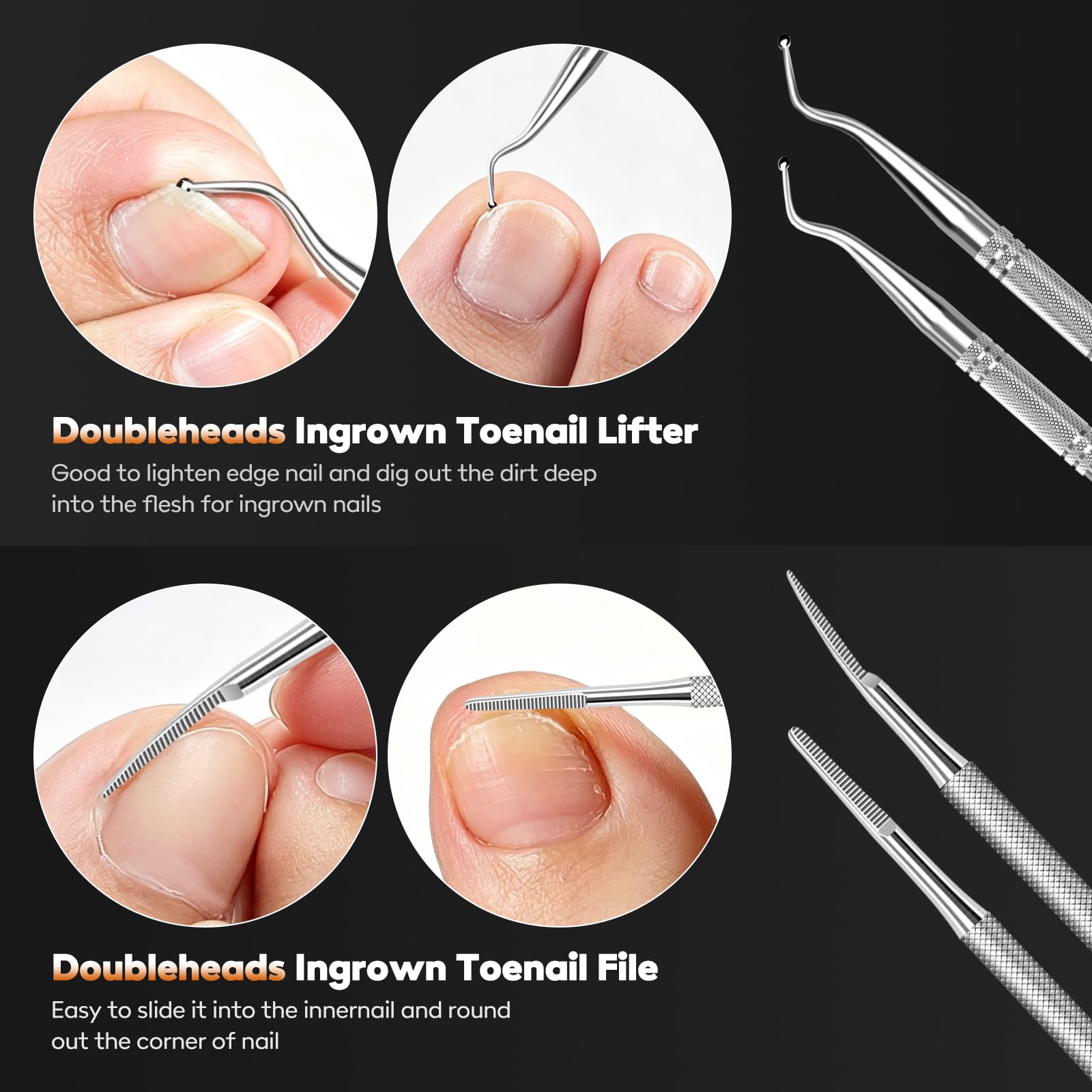 Coupe-Ongles de Précision pour Ongles Épais et Incarnés, Kit de 7 Pièces Podologique Professionnel, Outils de Pedicure et Soin des Pieds, Accessoires de Toilette en Acier Inoxydable Idéal pour Voyage