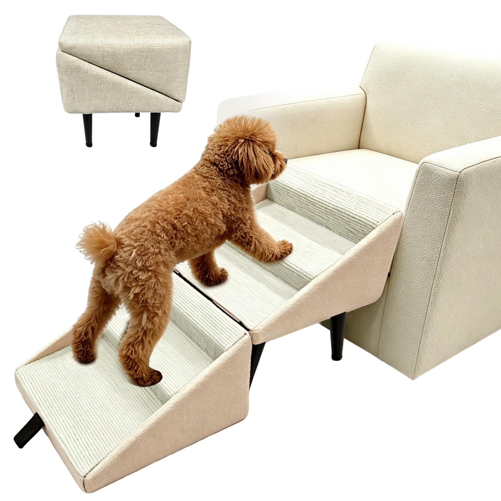 Escalera para Perros Plegable, 2 en 1 Multifuncionales Rampa para Perros y Otomana, Antideslizante Escaleras y Escalones para Pequeños, Soporta Fácil Acceso a Camas y Sofá