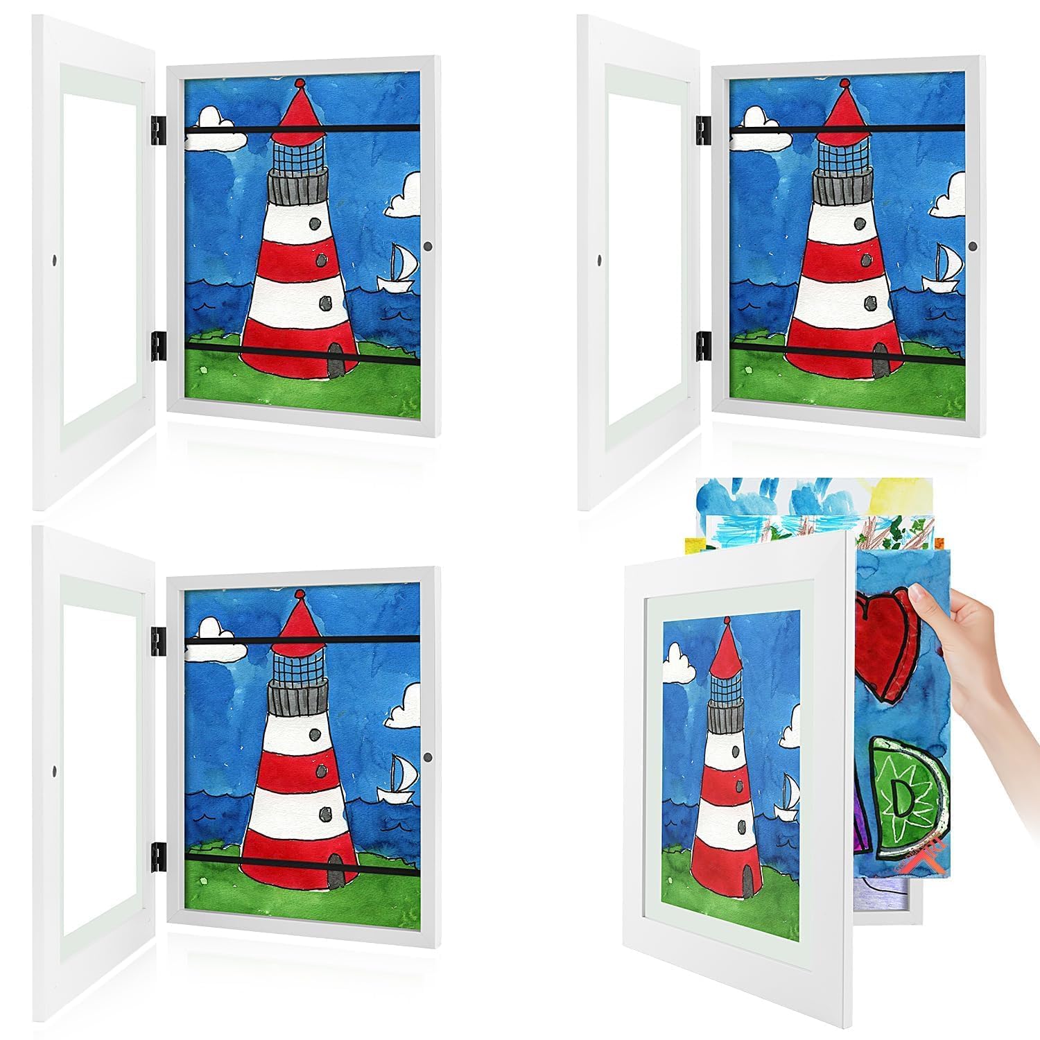 4 Pack 8.5x11 Front-Opening Kids Artwork Frames Changeable (White)
