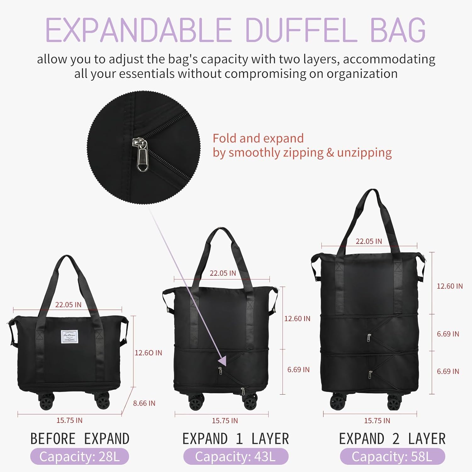Expandable Foldable Duffel Bag Suitcases,Detachable Rolling Wheels,Rolling Duffle Bag with Wheels,Suitcase with Wheel,Carry on Luggage,Gift for Men Women Lightweight Suitcases Expandable Foldable Duffel Bag Suitcases,Detachable Rolling Wheels,Rolling Duffle Bag with Wheels,Suitcase with Wheel,Carry on Luggage,Gift for Men Women Lightweight Suitcases