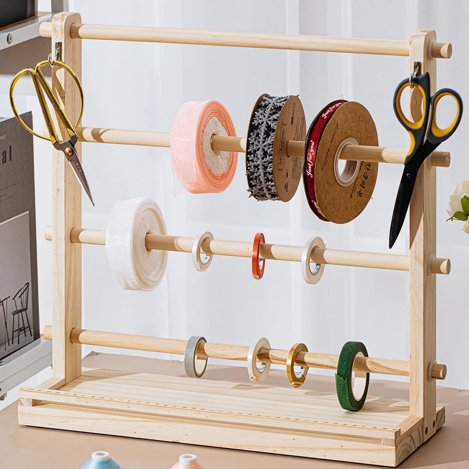 Organizador de cintas, soporte de cinta de 4 niveles, organizador de bobinas para sala de manualidades, pastelería, floristería