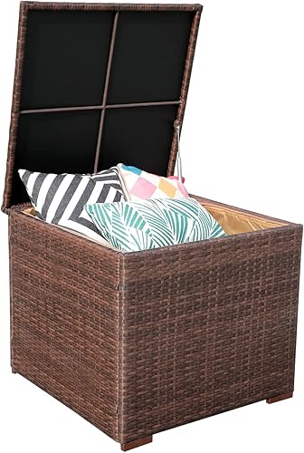 JOIVI Caja de almacenamiento para exteriores, caja de cubierta impermeable para muebles de patio, contenedor de almacenamiento de mimbre para