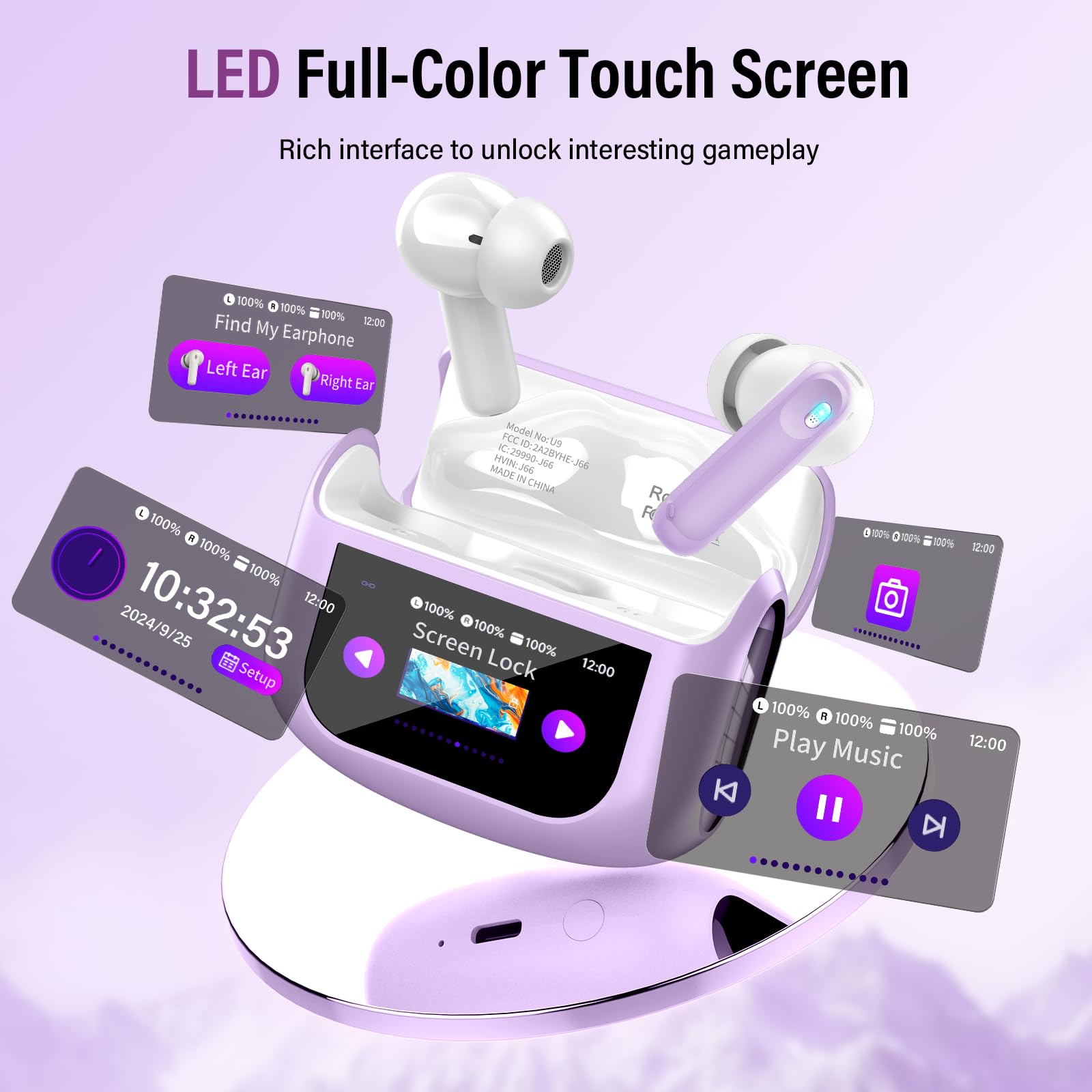 Cuffie Bluetooth 5.4 Con Touch Screen, 48 Ore Di Autonomia E Cancellazione Del Rumore, Colore Celeste
