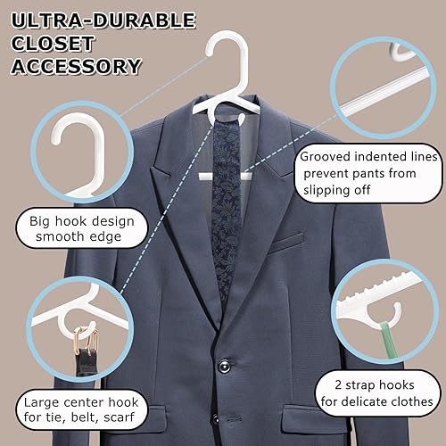 Miniatura 3 de Amber Home Paquete de 36 perchas de plástico súper resistentes, perchas de plástico blanco antideslizantes para abrigos, chaquetas y camisas, barra