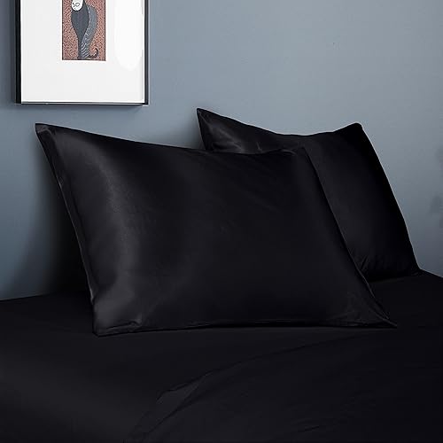Vista 20 de BEDSUM Paquete de 2 fundas de almohada de satén de seda King para cabello y piel, suaves y lujosas, fundas de almohada con cierre de sobre, 20 x 36