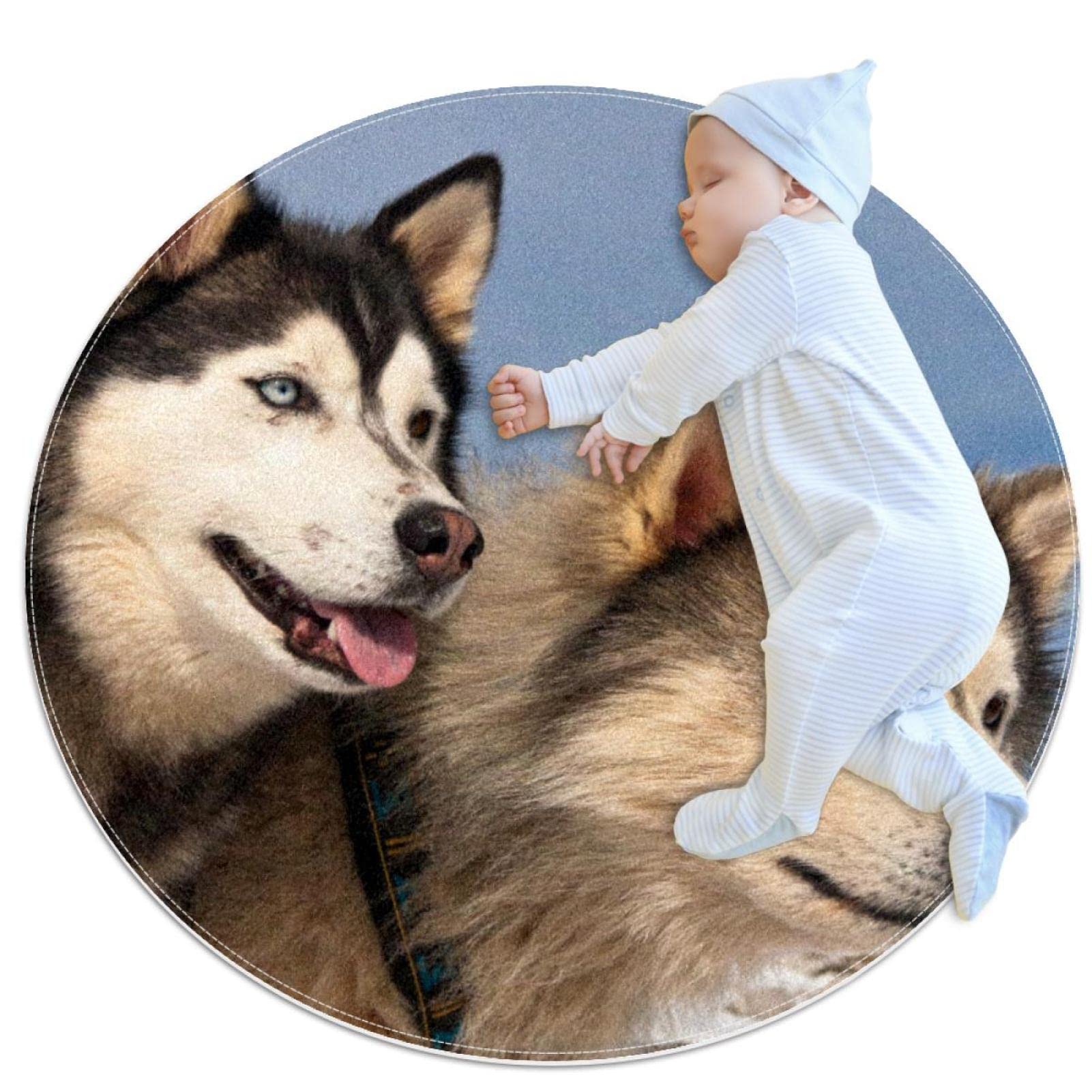 Tapis de jeu enfants rond facile à nettoyer 80x80cm JDEZ