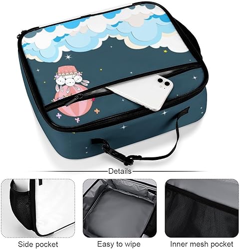 Miniatura 5 de Linda lonchera reutilizable con diseño de conejo, bolsa de almuerzo aislada, lonchera para comida y alimentos, bolsa de mano para mujeres, niños,