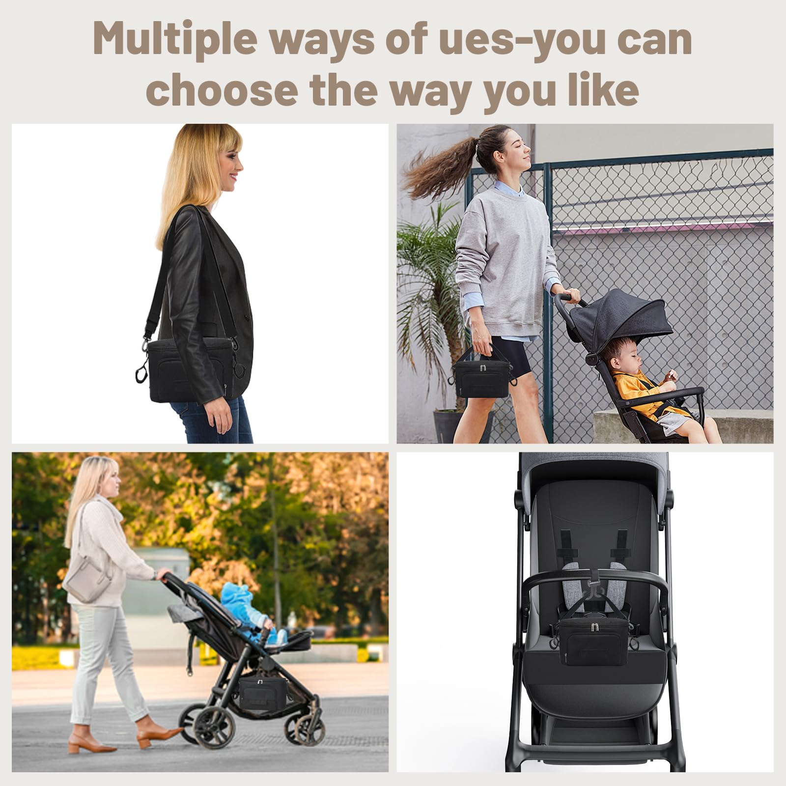 Multifunzione Borsa Organizer per Passeggino, Borsa Cambio Neonato, Impermeabile Borsa per Passeggino con Tracolla, Usato Come Borsa da Trasporto, Organizer Universale per Passeggino (Nero)