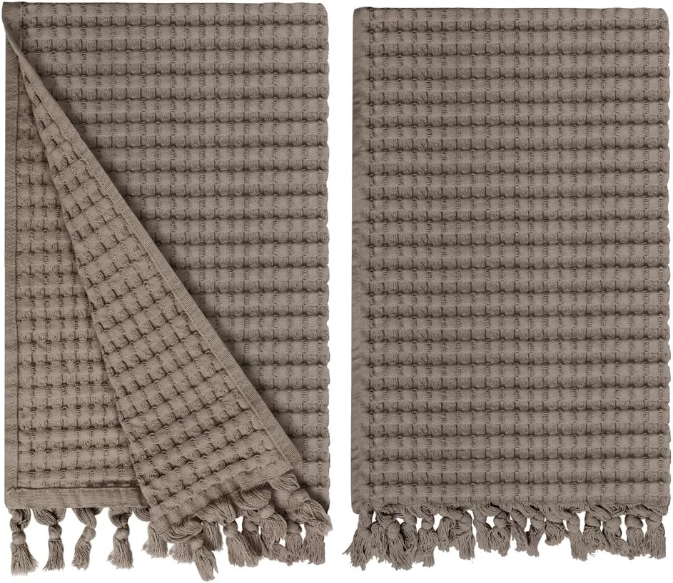 GILDEN TREE Decorative Waffle Hand Towels for Bathroom, 20x35 Large, Quick Drying Fingertip Towel, 2 Pack, Modern Style (Stone)